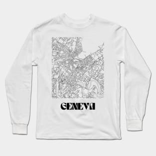 Retro Map of Geneva Switzerland Minimalist Line Drawing Long Sleeve T-Shirt